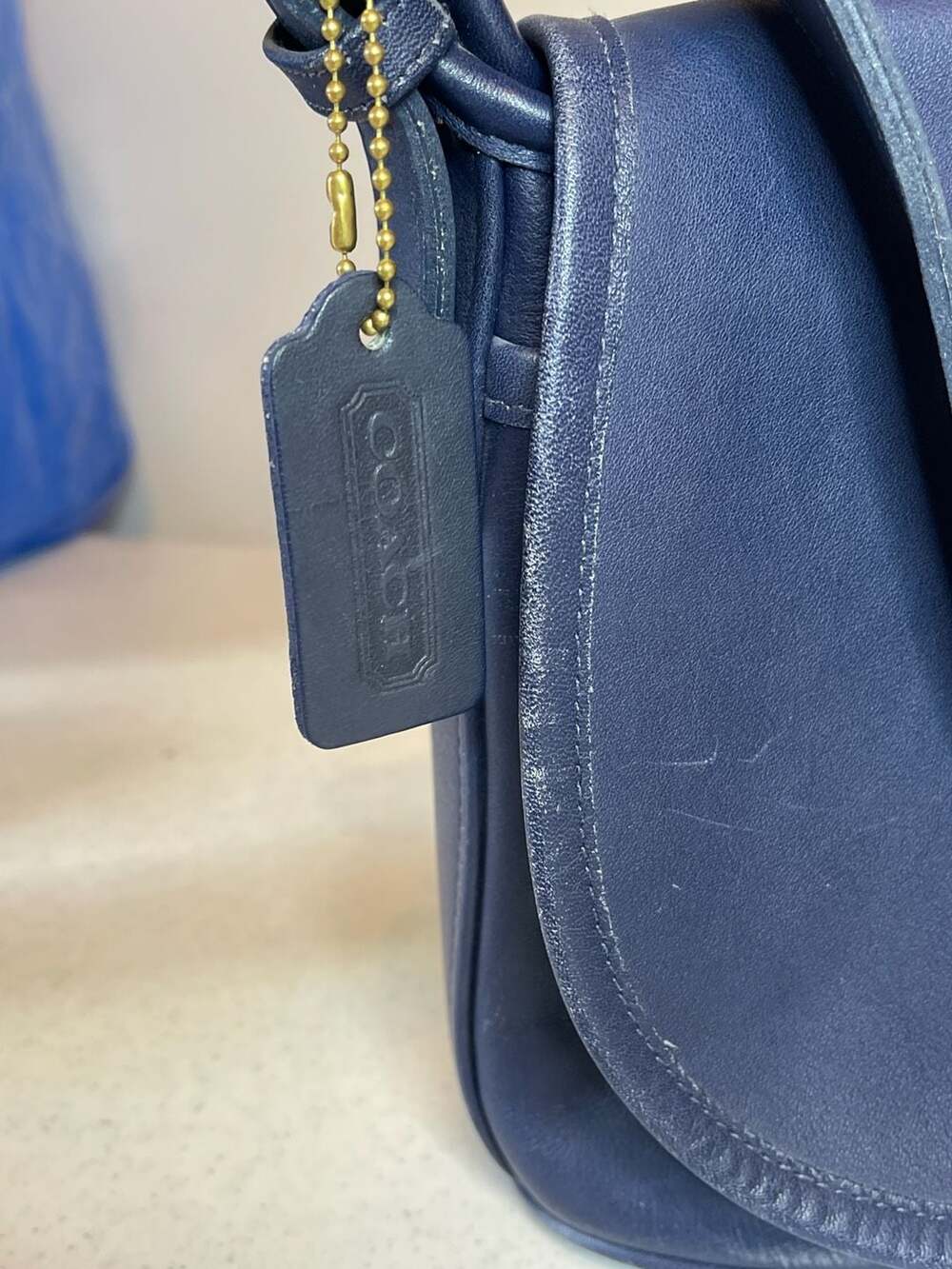 Vintage Coach Fletcher Crossbody Flap Bag in Navy Blue Leather - Picture 3 of 13